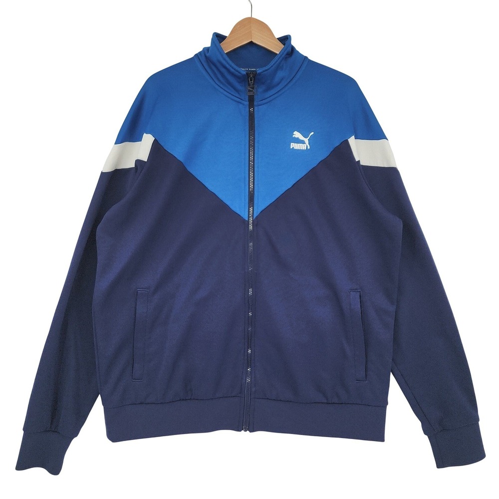 Vtg Puma Track Jacket XL Mens Blue White Colorblock‎ Full Zip Sports Streetwear